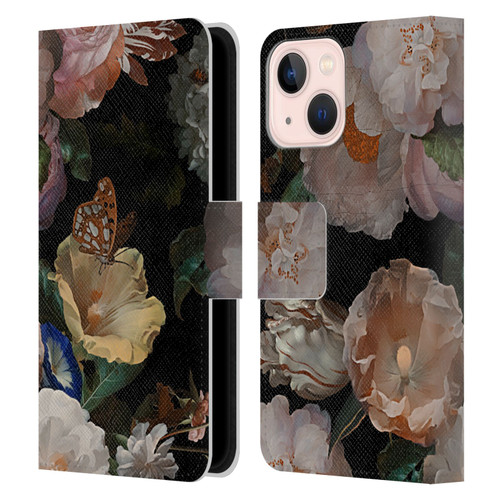 UtArt Antique Flowers Botanical Beauty Leather Book Wallet Case Cover For Apple iPhone 13 Mini