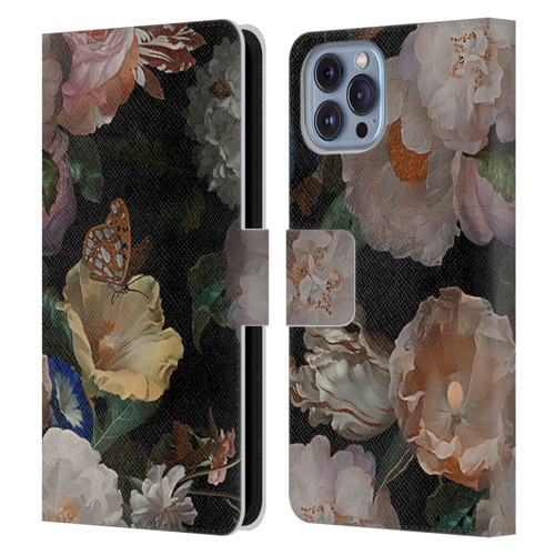 UtArt Antique Flowers Botanical Beauty Leather Book Wallet Case Cover For Apple iPhone 14