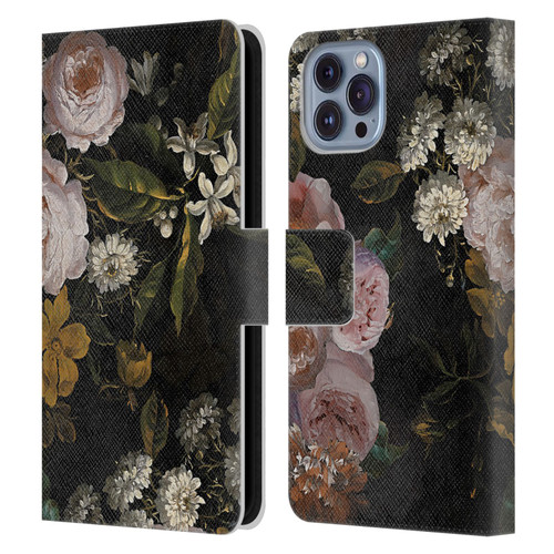 UtArt Antique Flowers Roses And Baby's Breath Leather Book Wallet Case Cover For Apple iPhone 14