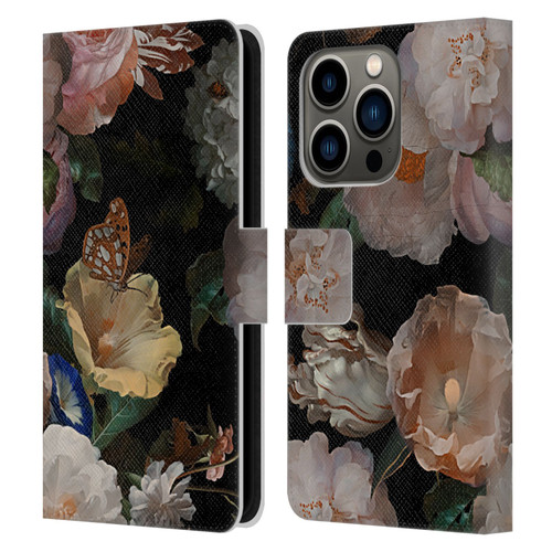 UtArt Antique Flowers Botanical Beauty Leather Book Wallet Case Cover For Apple iPhone 14 Pro