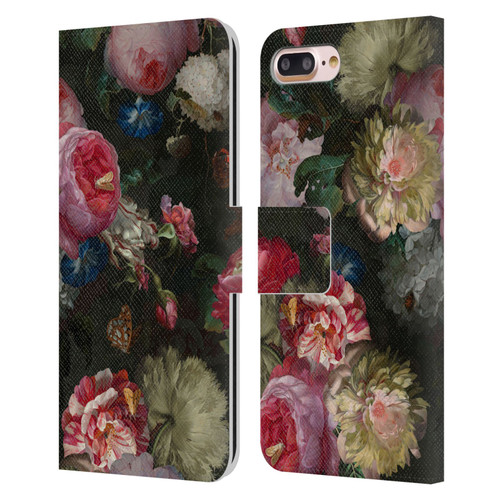 UtArt Antique Flowers Bouquet Leather Book Wallet Case Cover For Apple iPhone 7 Plus / iPhone 8 Plus