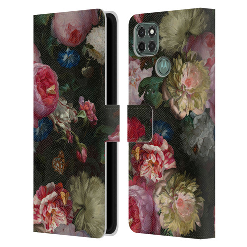 UtArt Antique Flowers Bouquet Leather Book Wallet Case Cover For Motorola Moto G9 Power