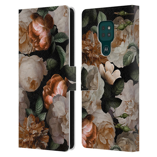 UtArt Antique Flowers Carnations And Garden Roses Leather Book Wallet Case Cover For Motorola Moto G9 Play