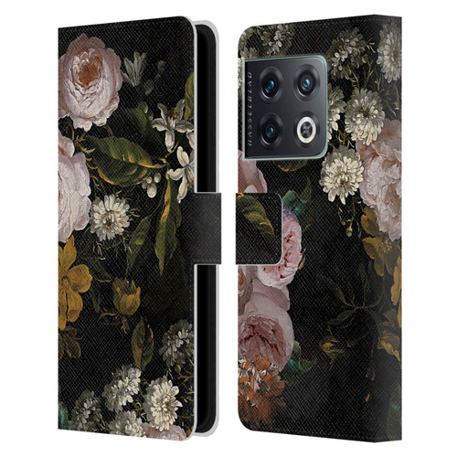 UtArt Antique Flowers Roses And Baby's Breath Leather Book Wallet Case Cover For OnePlus 10 Pro