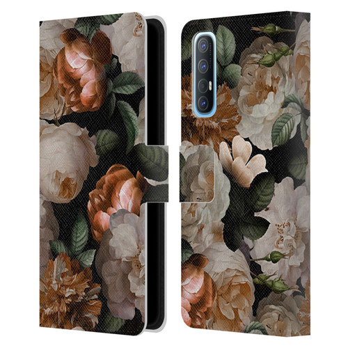 UtArt Antique Flowers Carnations And Garden Roses Leather Book Wallet Case Cover For OPPO Find X2 Neo 5G