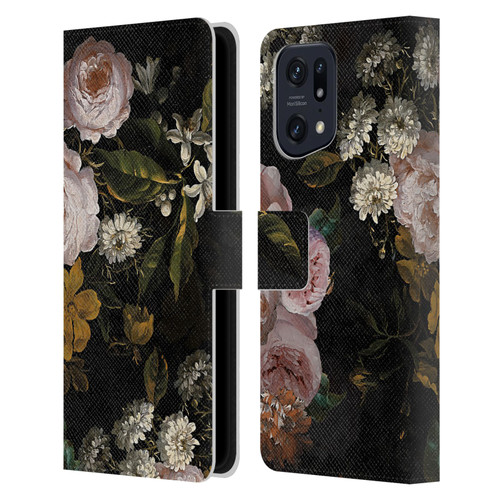 UtArt Antique Flowers Roses And Baby's Breath Leather Book Wallet Case Cover For OPPO Find X5