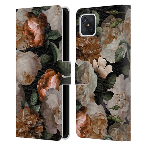 UtArt Antique Flowers Carnations And Garden Roses Leather Book Wallet Case Cover For OPPO Reno4 Z 5G