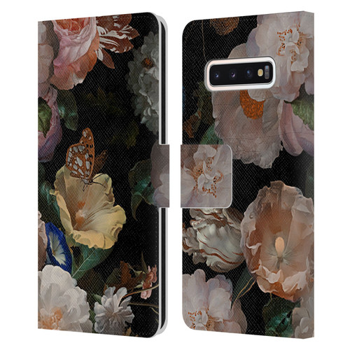 UtArt Antique Flowers Botanical Beauty Leather Book Wallet Case Cover For Samsung Galaxy S10