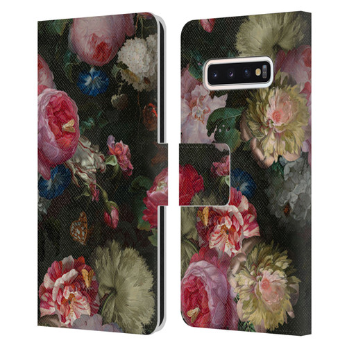 UtArt Antique Flowers Bouquet Leather Book Wallet Case Cover For Samsung Galaxy S10