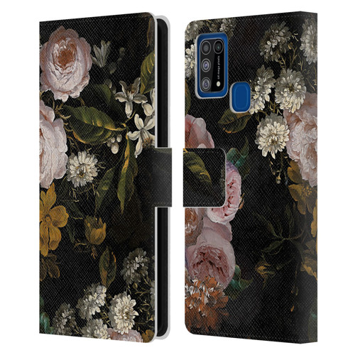 UtArt Antique Flowers Roses And Baby's Breath Leather Book Wallet Case Cover For Samsung Galaxy M31 (2020)