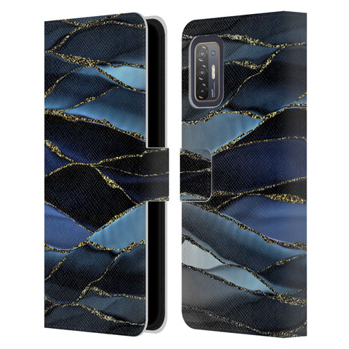 UtArt Dark Night Marble Deep Sparkle Waves Leather Book Wallet Case Cover For HTC Desire 21 Pro 5G