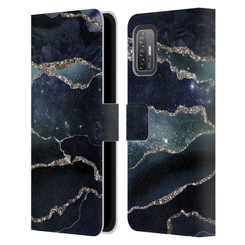 UtArt Dark Night Marble Silver Midnight Sky Leather Book Wallet Case Cover For HTC Desire 21 Pro 5G