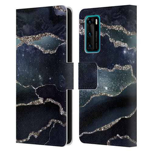 UtArt Dark Night Marble Silver Midnight Sky Leather Book Wallet Case Cover For Huawei P40 5G