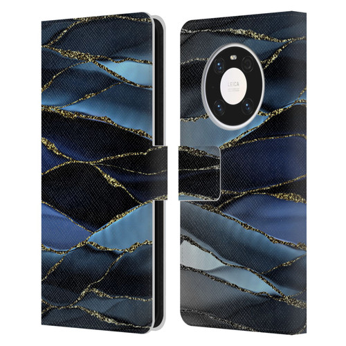 UtArt Dark Night Marble Deep Sparkle Waves Leather Book Wallet Case Cover For Huawei Mate 40 Pro 5G