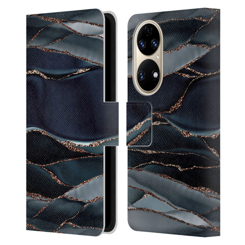 UtArt Dark Night Marble Waves Leather Book Wallet Case Cover For Huawei P50