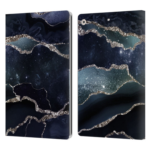 UtArt Dark Night Marble Silver Midnight Sky Leather Book Wallet Case Cover For Apple iPad 10.2 2019/2020/2021