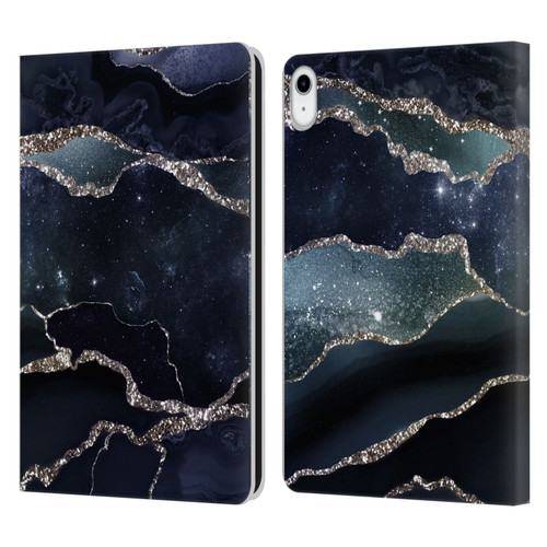 UtArt Dark Night Marble Silver Midnight Sky Leather Book Wallet Case Cover For Apple iPad 10.9 (2022)