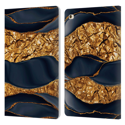 UtArt Dark Night Marble Gold Foil And Ink Leather Book Wallet Case Cover For Apple iPad mini 4