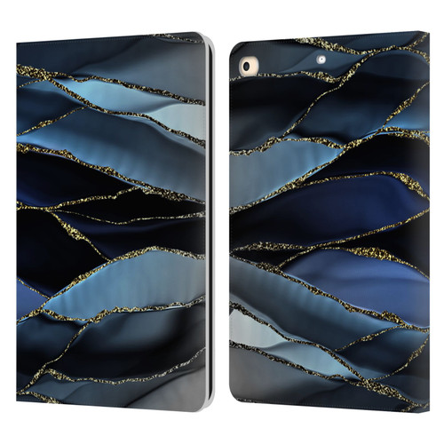 UtArt Dark Night Marble Deep Sparkle Waves Leather Book Wallet Case Cover For Apple iPad 9.7 2017 / iPad 9.7 2018