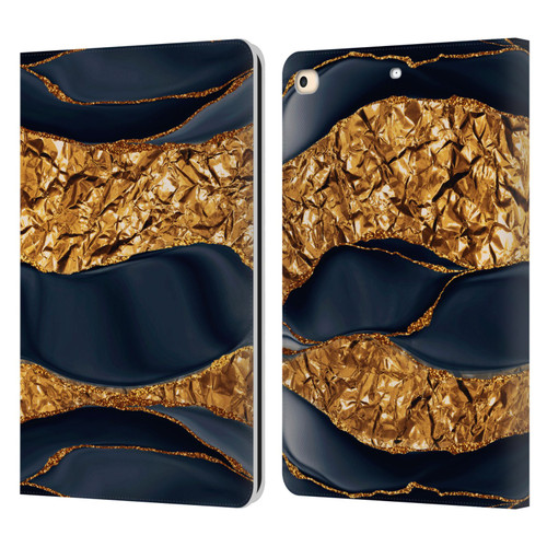 UtArt Dark Night Marble Gold Foil And Ink Leather Book Wallet Case Cover For Apple iPad 9.7 2017 / iPad 9.7 2018