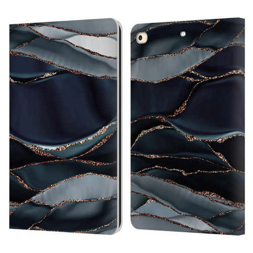 UtArt Dark Night Marble Waves Leather Book Wallet Case Cover For Apple iPad 9.7 2017 / iPad 9.7 2018