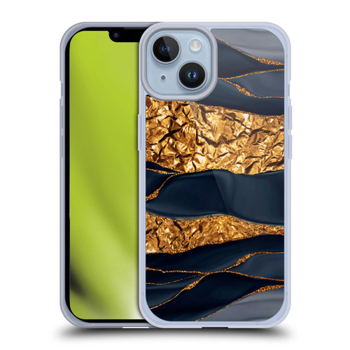 UtArt Dark Night Marble Gold Foil And Ink Soft Gel Case for Apple iPhone 14