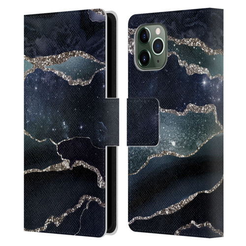 UtArt Dark Night Marble Silver Midnight Sky Leather Book Wallet Case Cover For Apple iPhone 11 Pro