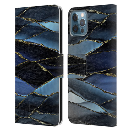 UtArt Dark Night Marble Deep Sparkle Waves Leather Book Wallet Case Cover For Apple iPhone 12 / iPhone 12 Pro