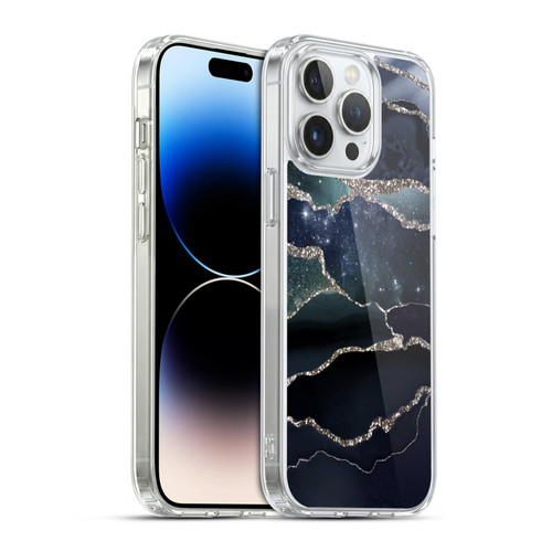 UtArt Dark Night Marble Silver Midnight Sky Soft Gel Case for Apple iPhone 14 Pro Max & MagSafe