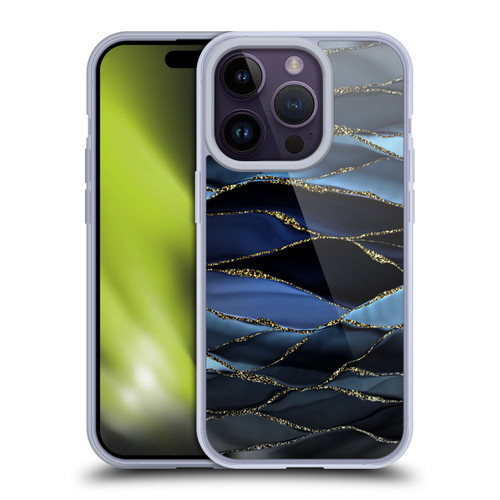 UtArt Dark Night Marble Deep Sparkle Waves Soft Gel Case for Apple iPhone 14 Pro