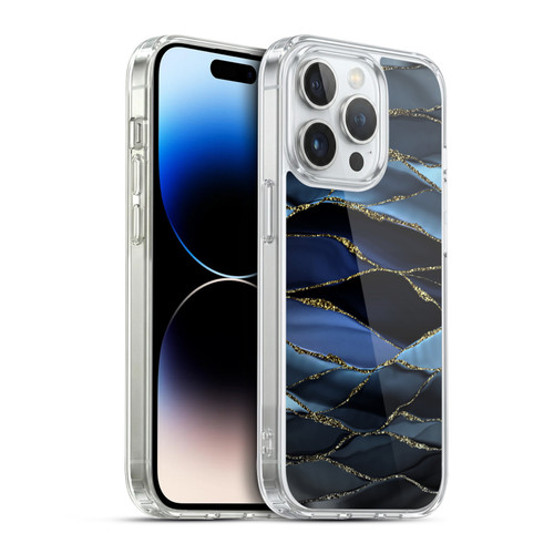 UtArt Dark Night Marble Deep Sparkle Waves Soft Gel Case for Apple iPhone 14 Pro & MagSafe