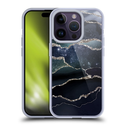 UtArt Dark Night Marble Silver Midnight Sky Soft Gel Case for Apple iPhone 14 Pro