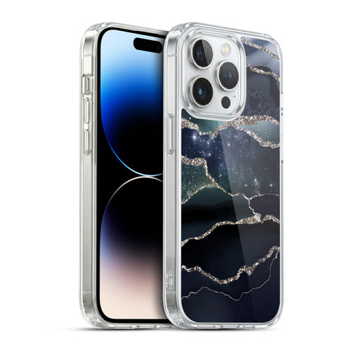 UtArt Dark Night Marble Silver Midnight Sky Soft Gel Case for Apple iPhone 14 Pro & MagSafe