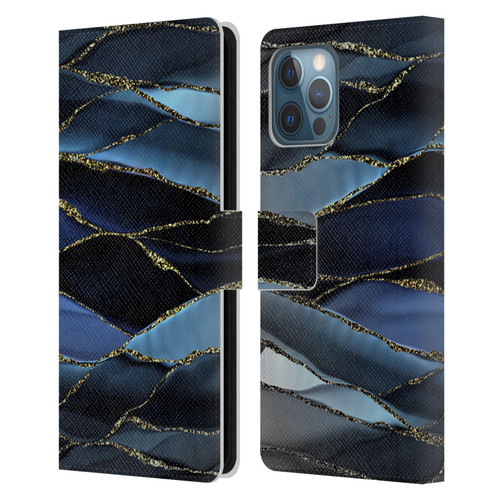 UtArt Dark Night Marble Deep Sparkle Waves Leather Book Wallet Case Cover For Apple iPhone 12 Pro Max