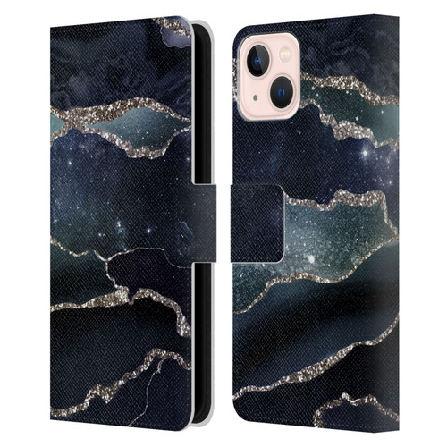 UtArt Dark Night Marble Silver Midnight Sky Leather Book Wallet Case Cover For Apple iPhone 13