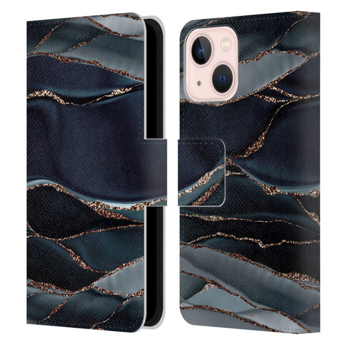UtArt Dark Night Marble Waves Leather Book Wallet Case Cover For Apple iPhone 13 Mini