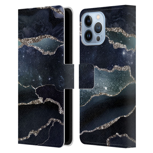 UtArt Dark Night Marble Silver Midnight Sky Leather Book Wallet Case Cover For Apple iPhone 13 Pro Max