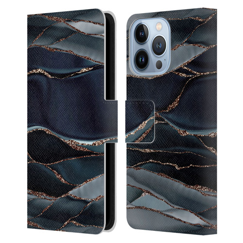 UtArt Dark Night Marble Waves Leather Book Wallet Case Cover For Apple iPhone 13 Pro
