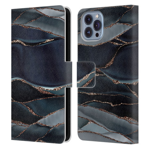 UtArt Dark Night Marble Waves Leather Book Wallet Case Cover For Apple iPhone 14