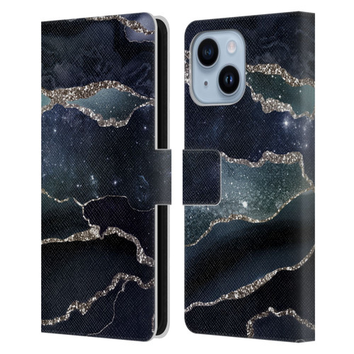 UtArt Dark Night Marble Silver Midnight Sky Leather Book Wallet Case Cover For Apple iPhone 14 Plus
