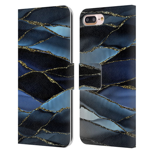 UtArt Dark Night Marble Deep Sparkle Waves Leather Book Wallet Case Cover For Apple iPhone 7 Plus / iPhone 8 Plus