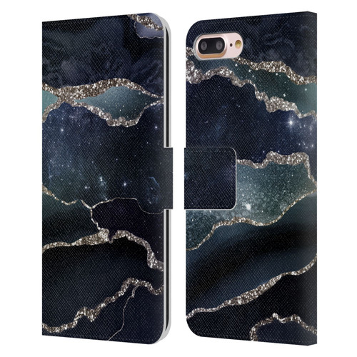 UtArt Dark Night Marble Silver Midnight Sky Leather Book Wallet Case Cover For Apple iPhone 7 Plus / iPhone 8 Plus