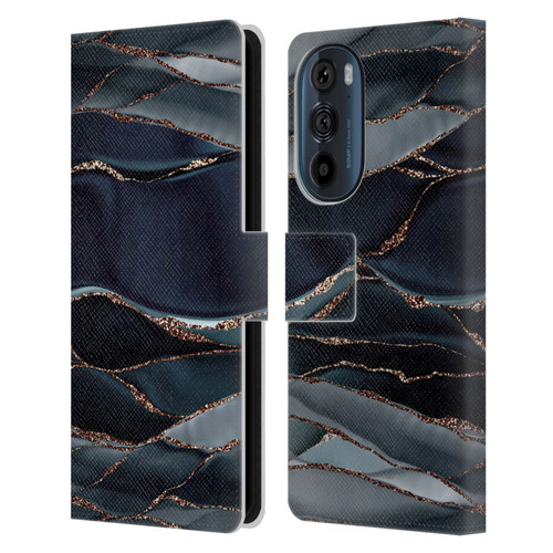 UtArt Dark Night Marble Waves Leather Book Wallet Case Cover For Motorola Edge 30
