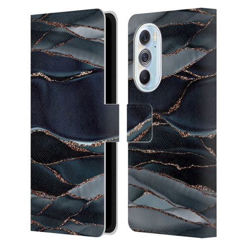 UtArt Dark Night Marble Waves Leather Book Wallet Case Cover For Motorola Edge X30