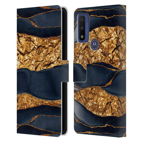 UtArt Dark Night Marble Gold Foil And Ink Leather Book Wallet Case Cover For Motorola G Pure