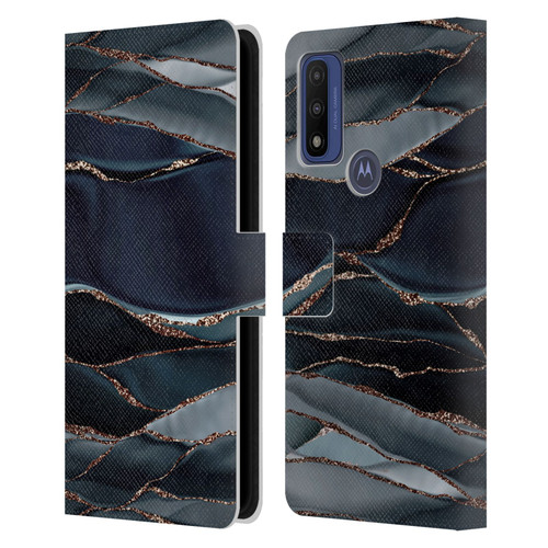 UtArt Dark Night Marble Waves Leather Book Wallet Case Cover For Motorola G Pure