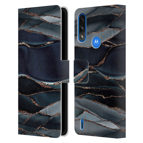UtArt Dark Night Marble Waves Leather Book Wallet Case Cover For Motorola Moto E7 Power / Moto E7i Power