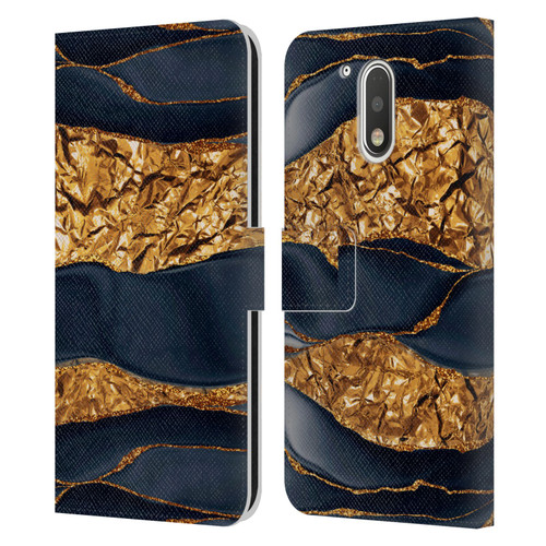 UtArt Dark Night Marble Gold Foil And Ink Leather Book Wallet Case Cover For Motorola Moto G41