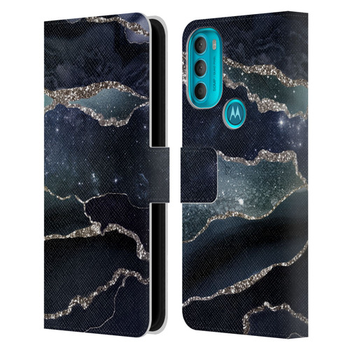 UtArt Dark Night Marble Silver Midnight Sky Leather Book Wallet Case Cover For Motorola Moto G71 5G