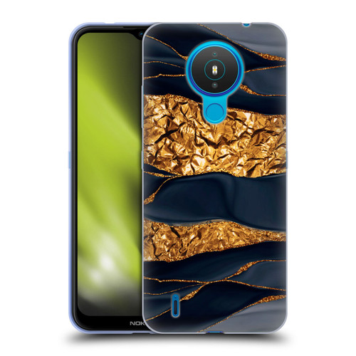UtArt Dark Night Marble Gold Foil And Ink Soft Gel Case for Nokia 1.4